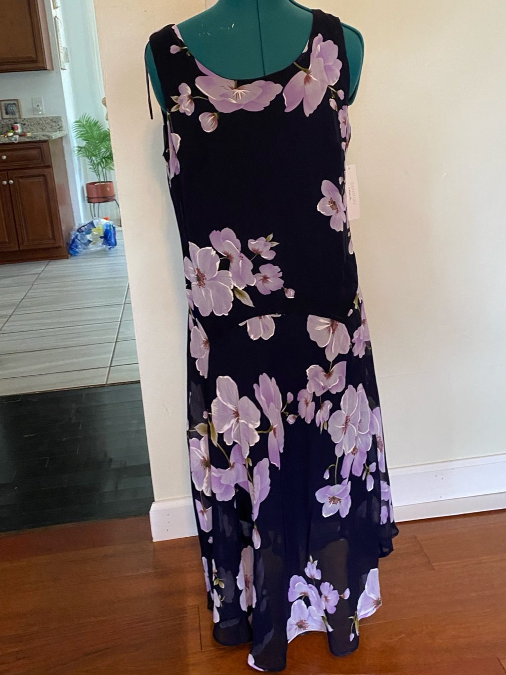 Robbie Bee Navy Midi Dress with Lavender Floral Motif